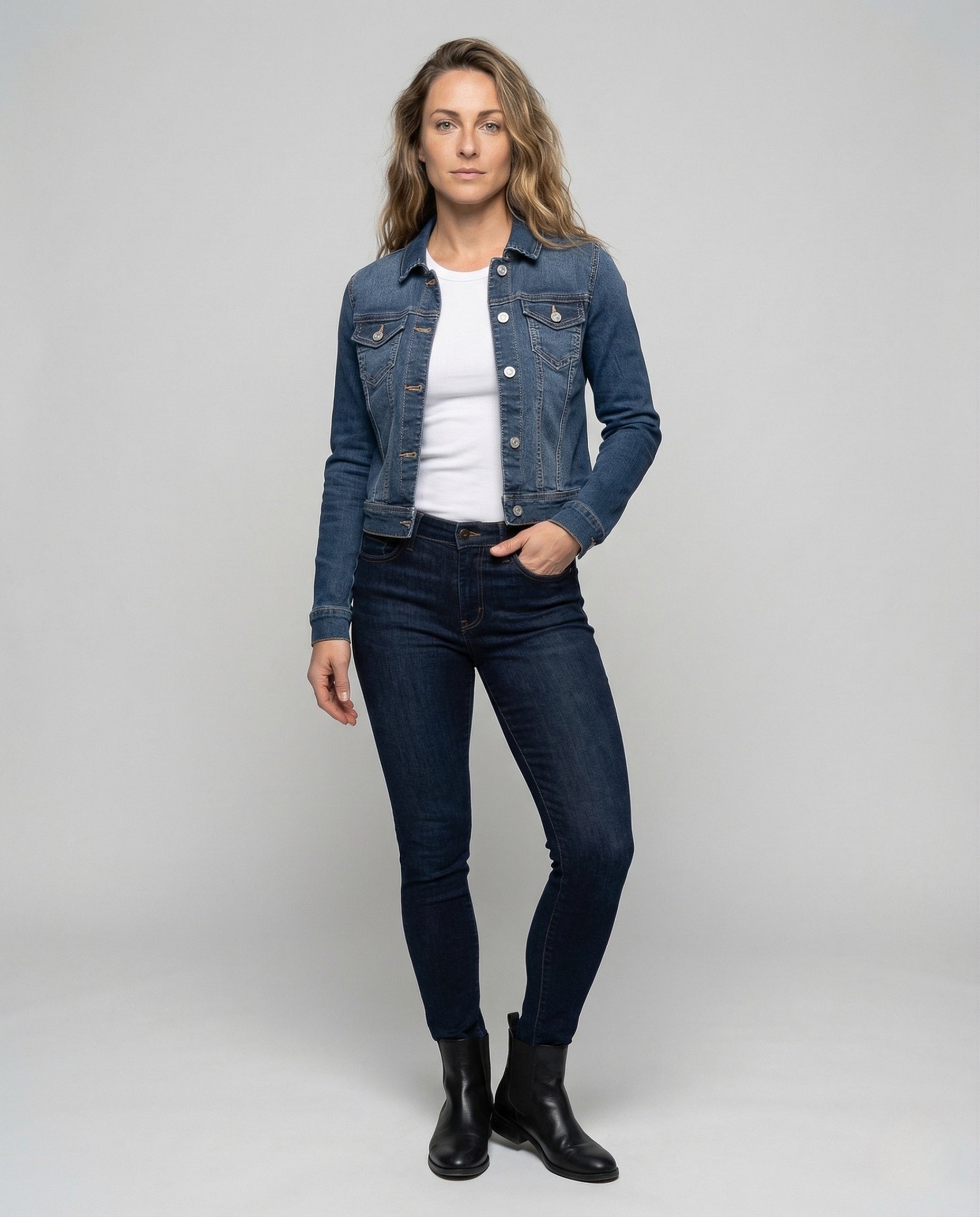 Damen Truckerjacke Taillierte Jeansjacke - Eveloria