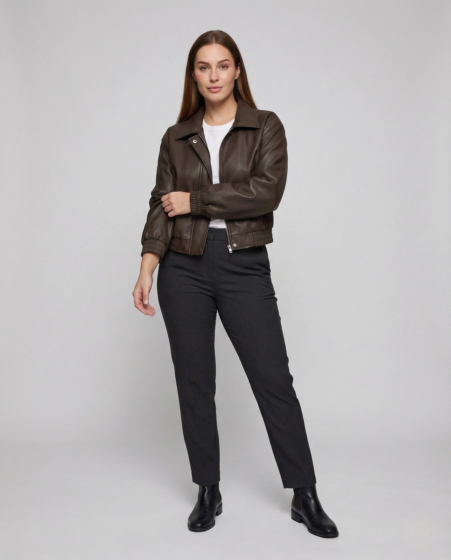 Damen Bomberjacke Lederoptik Ballonärmel - Eveloria