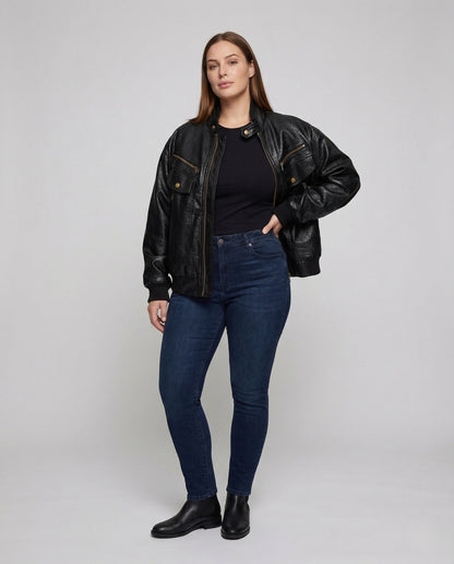 Damen Lederjacke Aviator Weit - Eveloria
