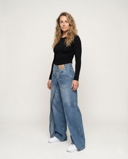 Damen High Waist Jeans mit Überlappungsschlitz - Eveloria