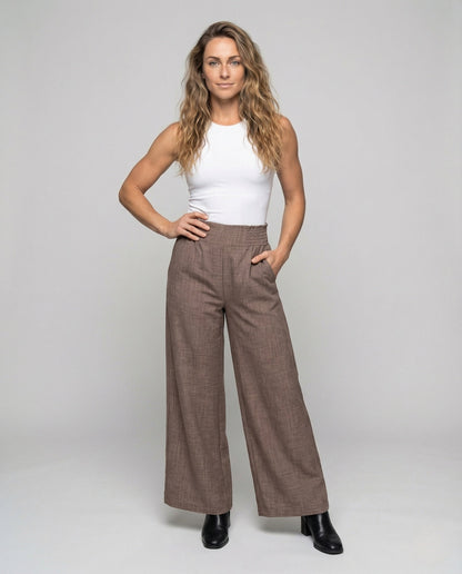 Damen Leinenhose High Waist Bügelfalte Beige - Eveloria
