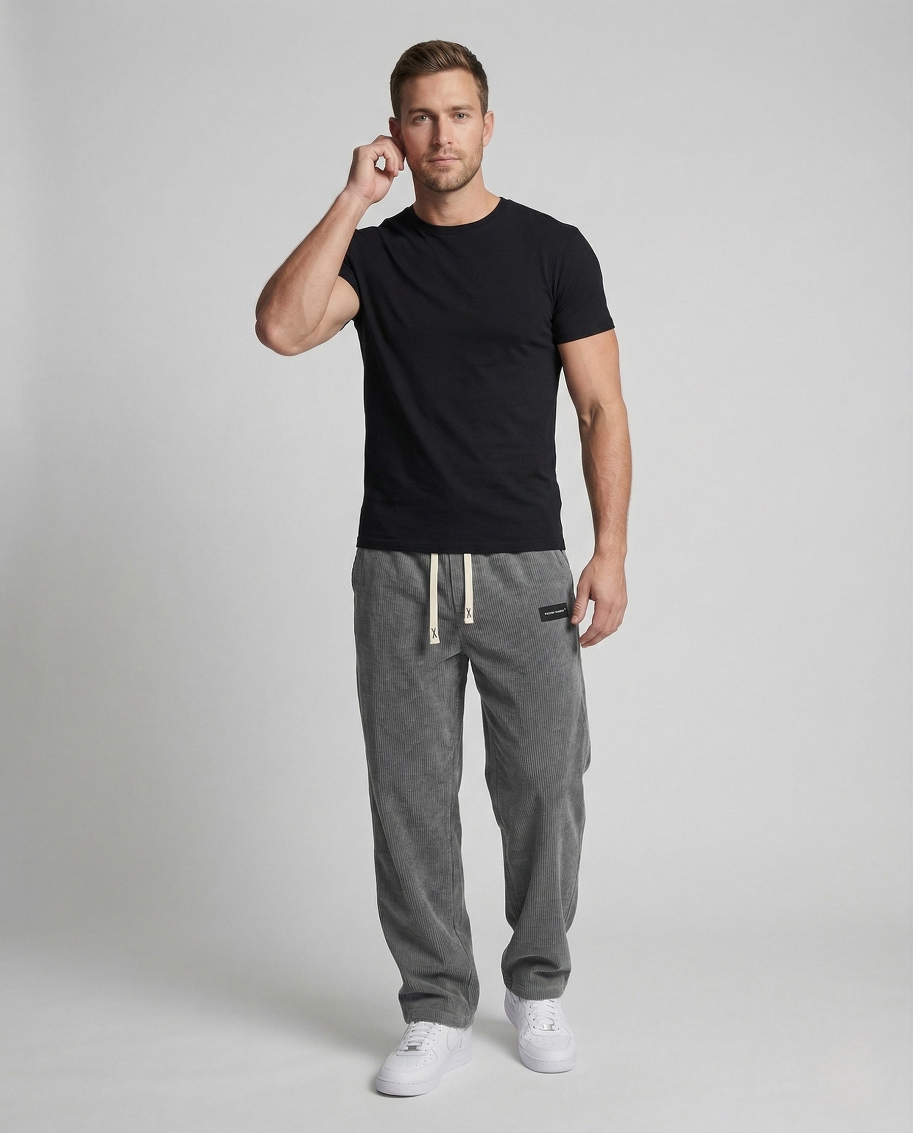 Herren Cordhose Weit Kordelzug Bequem Braun - Eveloria
