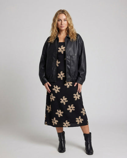 Damen Oversize Lederjacke Veganleder Schwarz - Eveloria