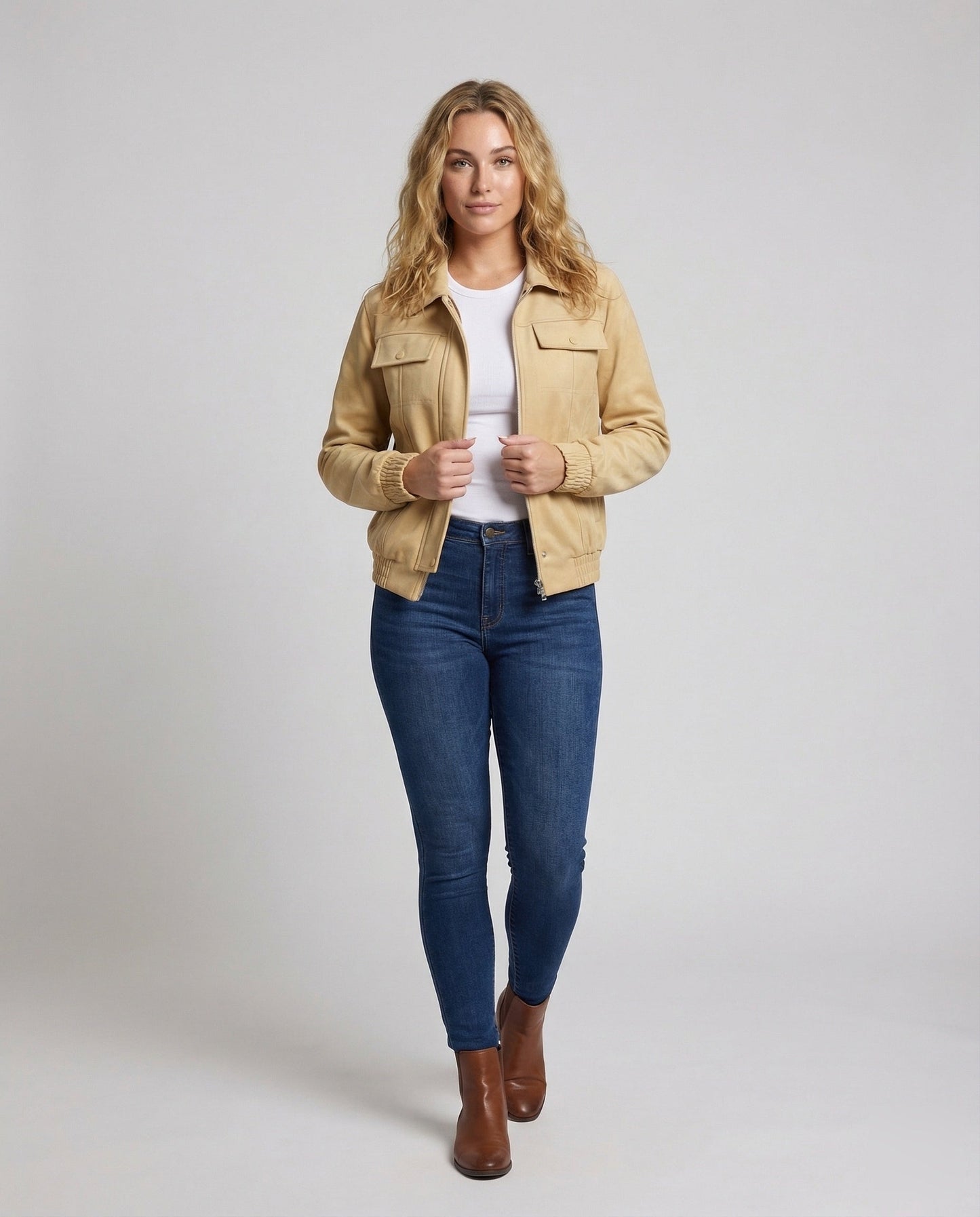 Damen Veloursjacke Kurz Boxy - Eveloria