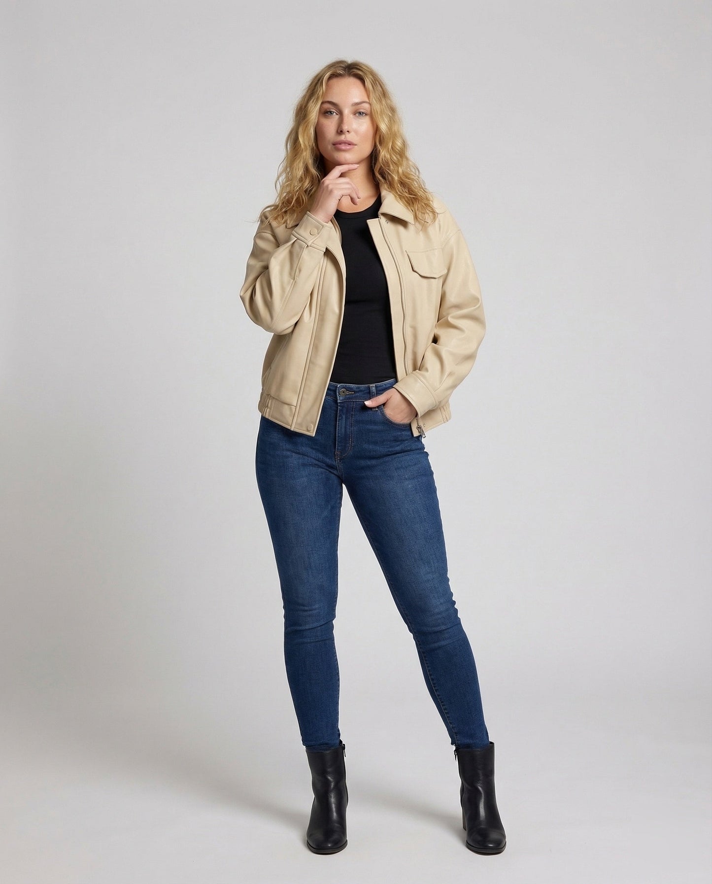Damen Bomberjacke Lederimitat Oversize - Eveloria