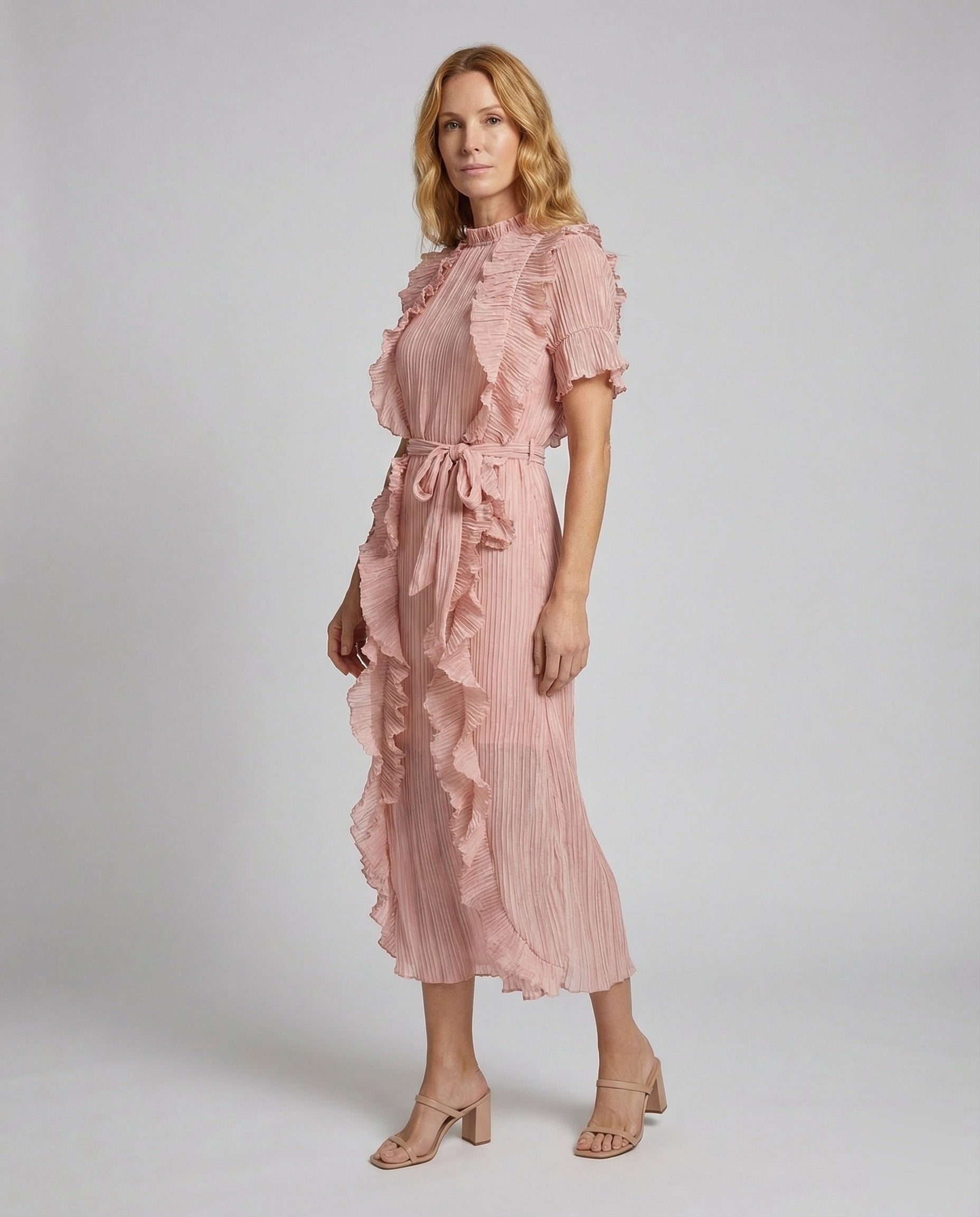 Damen Midikleid Rüschen Plissee - Eveloria
