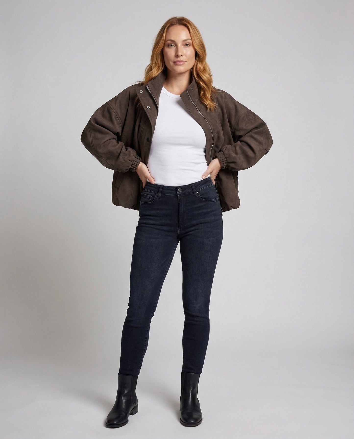 Damen Velours Bomberjacke Ballonärmel - Eveloria