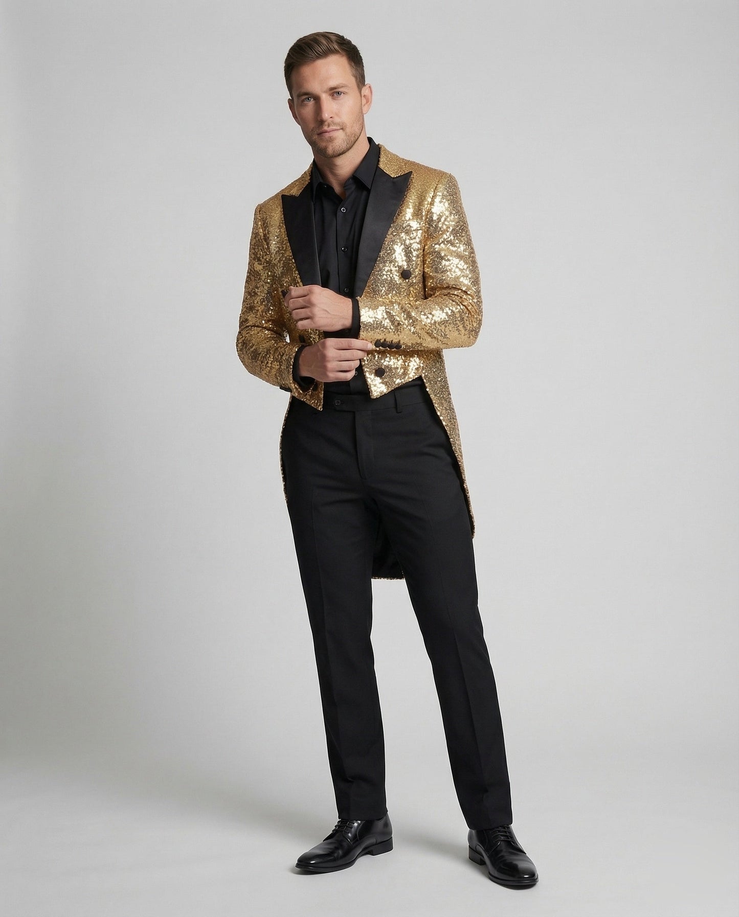 Herren Frack Satinrevers Pailletten Schwarz - Eveloria