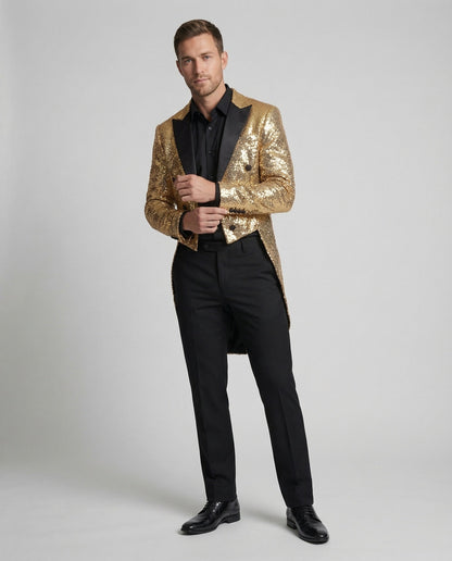 Herren Frack Satinrevers Pailletten Schwarz - Eveloria