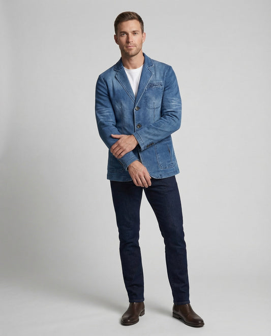 Herren Denimjackett Casual Blau - Eveloria