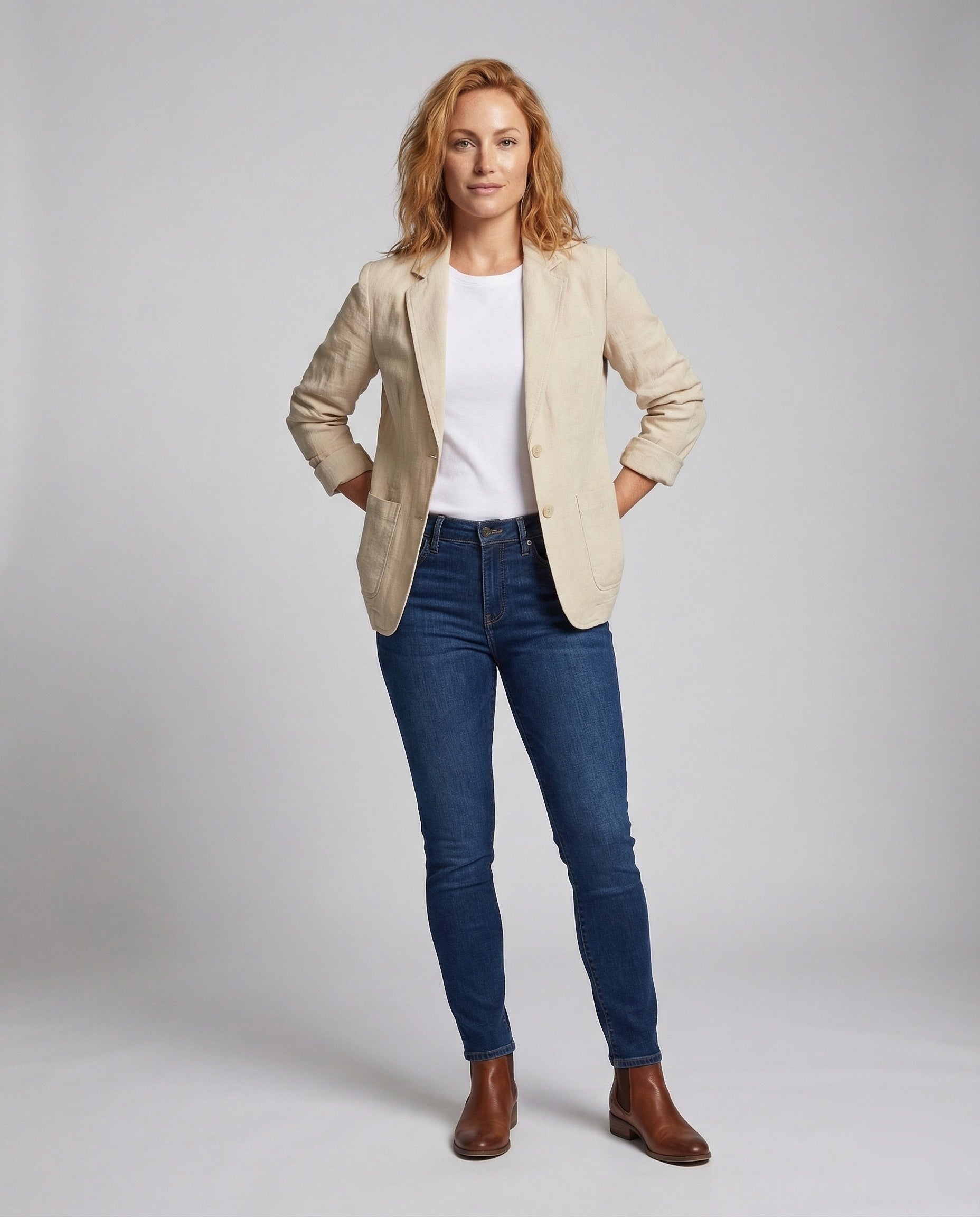 Damen Leinenblazer mit Revers - Eveloria