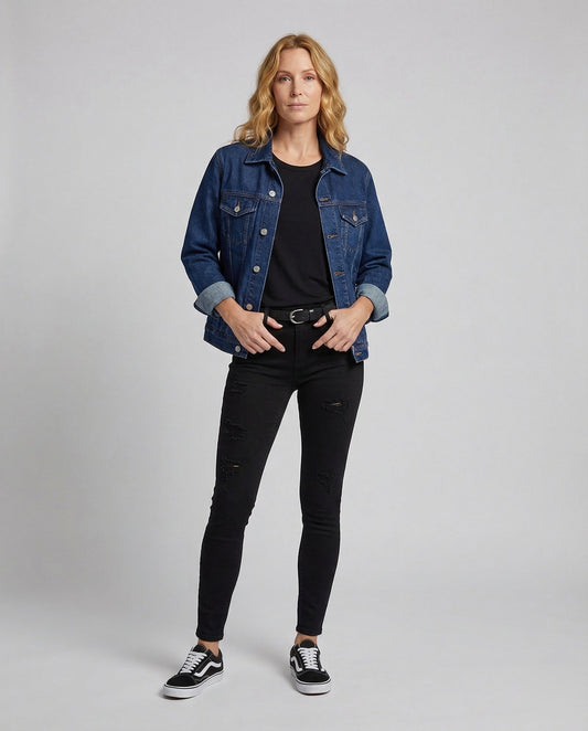 Damen Oversize Jeansjacke Blouson - Eveloria