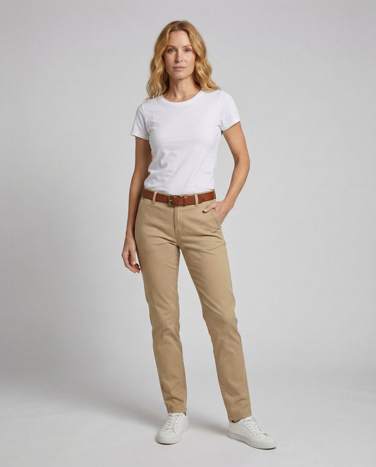 Damen Chino Hose Elastikbund Beige - Eveloria