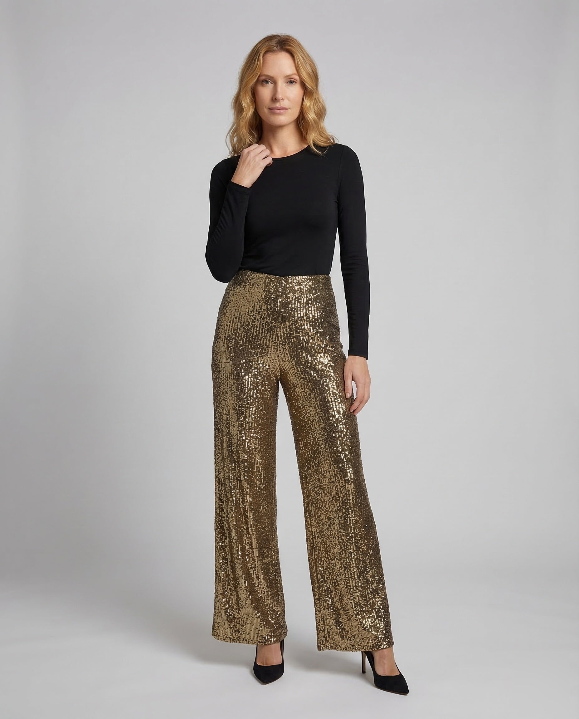 Damen Pailletten Palazzo Hose Glitzer - Eveloria