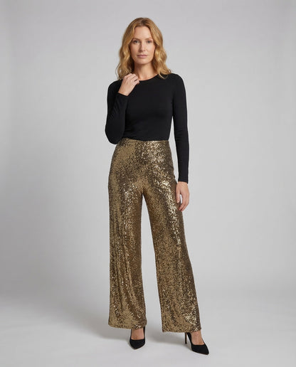 Damen Pailletten Palazzo Hose Glitzer - Eveloria