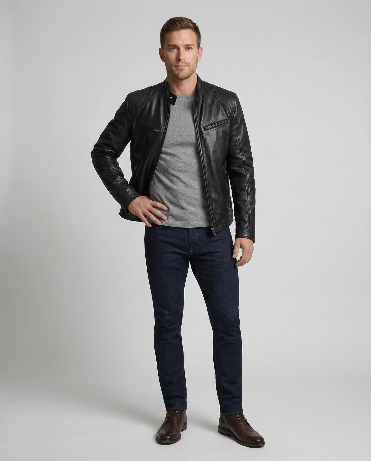 Herren Lederjacke Nappa Bikerstil - Eveloria