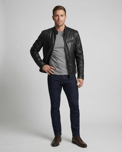 Herren Lederjacke Nappa Bikerstil - Eveloria