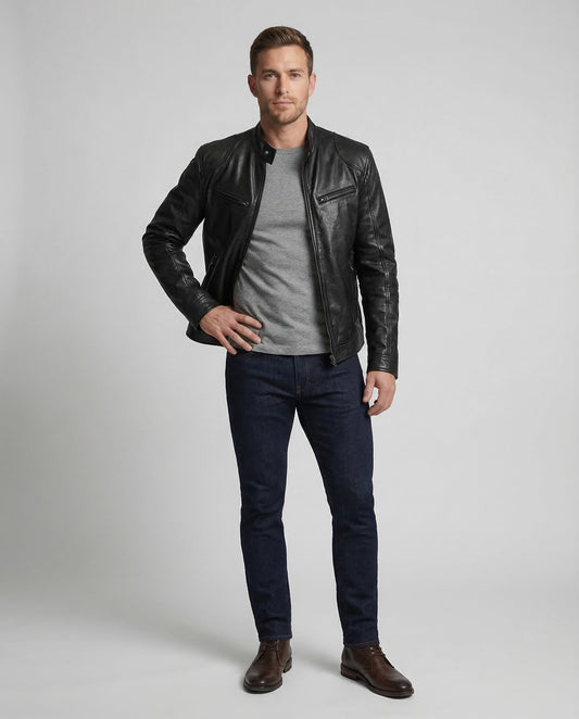 Herren Lederjacke Nappa Bikerstil - Eveloria