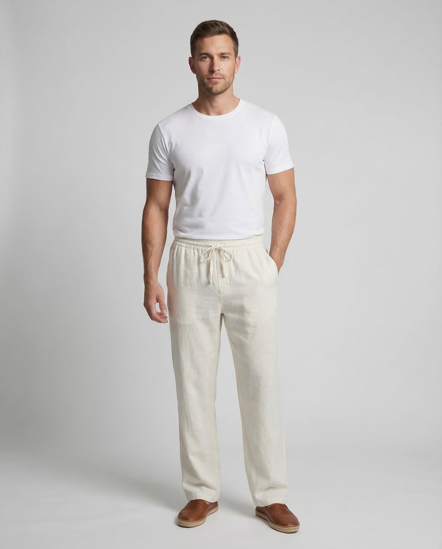Herren Leinenhose Weit Sommerbeige - Eveloria