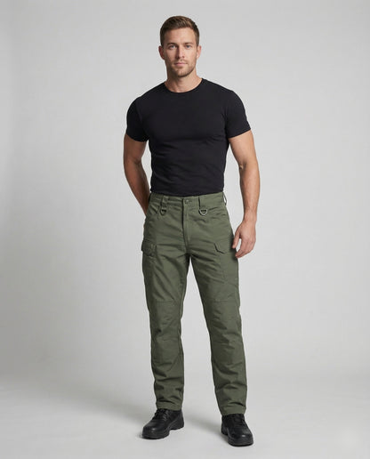 Herren Cargo-Hose Baumwolle Bequem Olivgrün - Eveloria