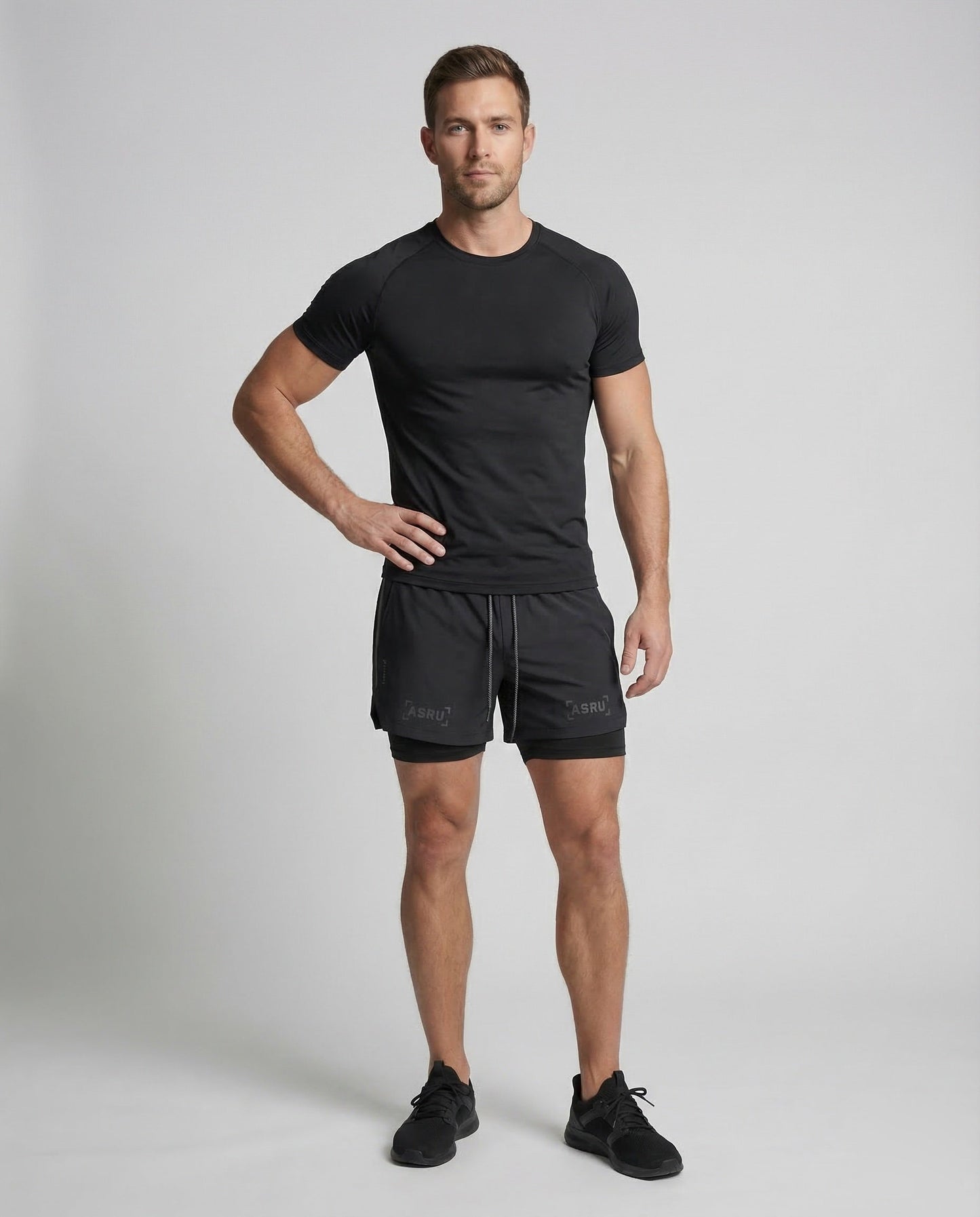Herren Laufshorts 2in1 Kompressionshose Schwarz - Eveloria