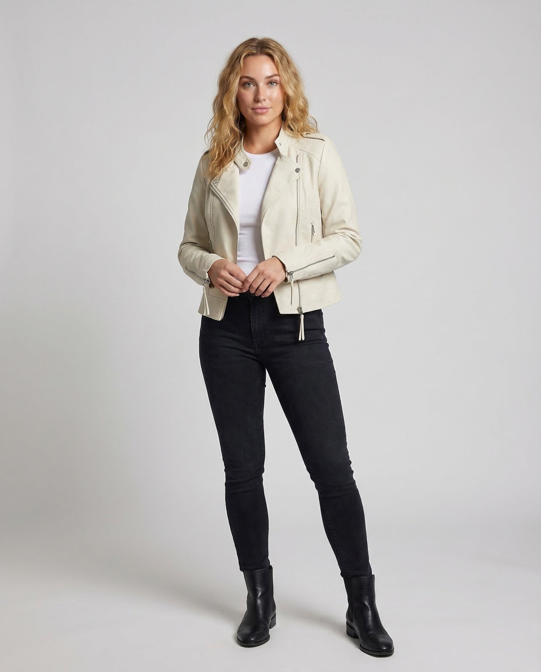 Damen Bikerjacke Kunstleder Asymmetrisch Schwarz - Eveloria