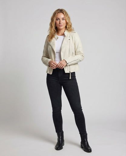 Damen Bikerjacke Kunstleder Asymmetrisch Schwarz - Eveloria