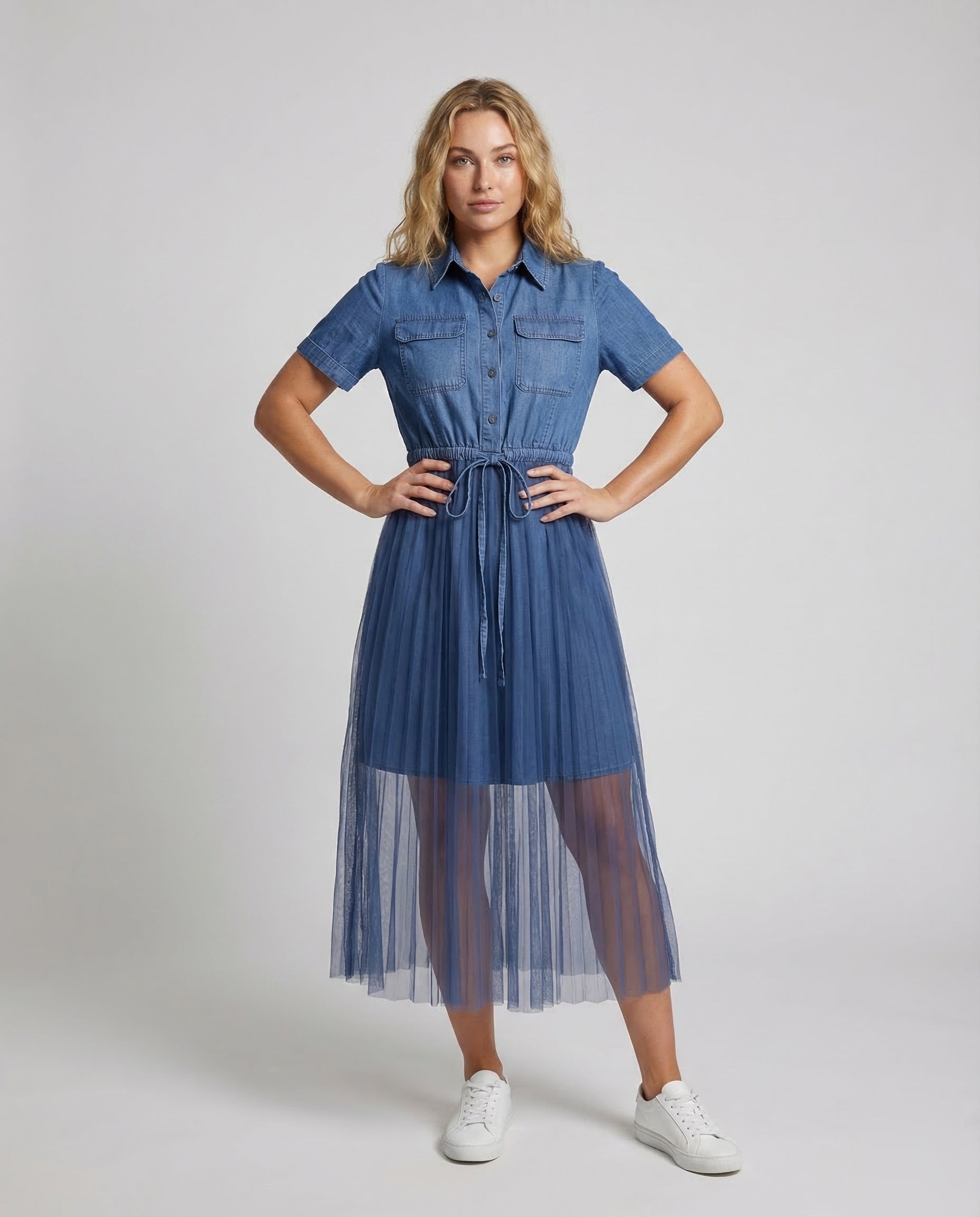 Damen Jeanskleid mit Tüll - Eveloria