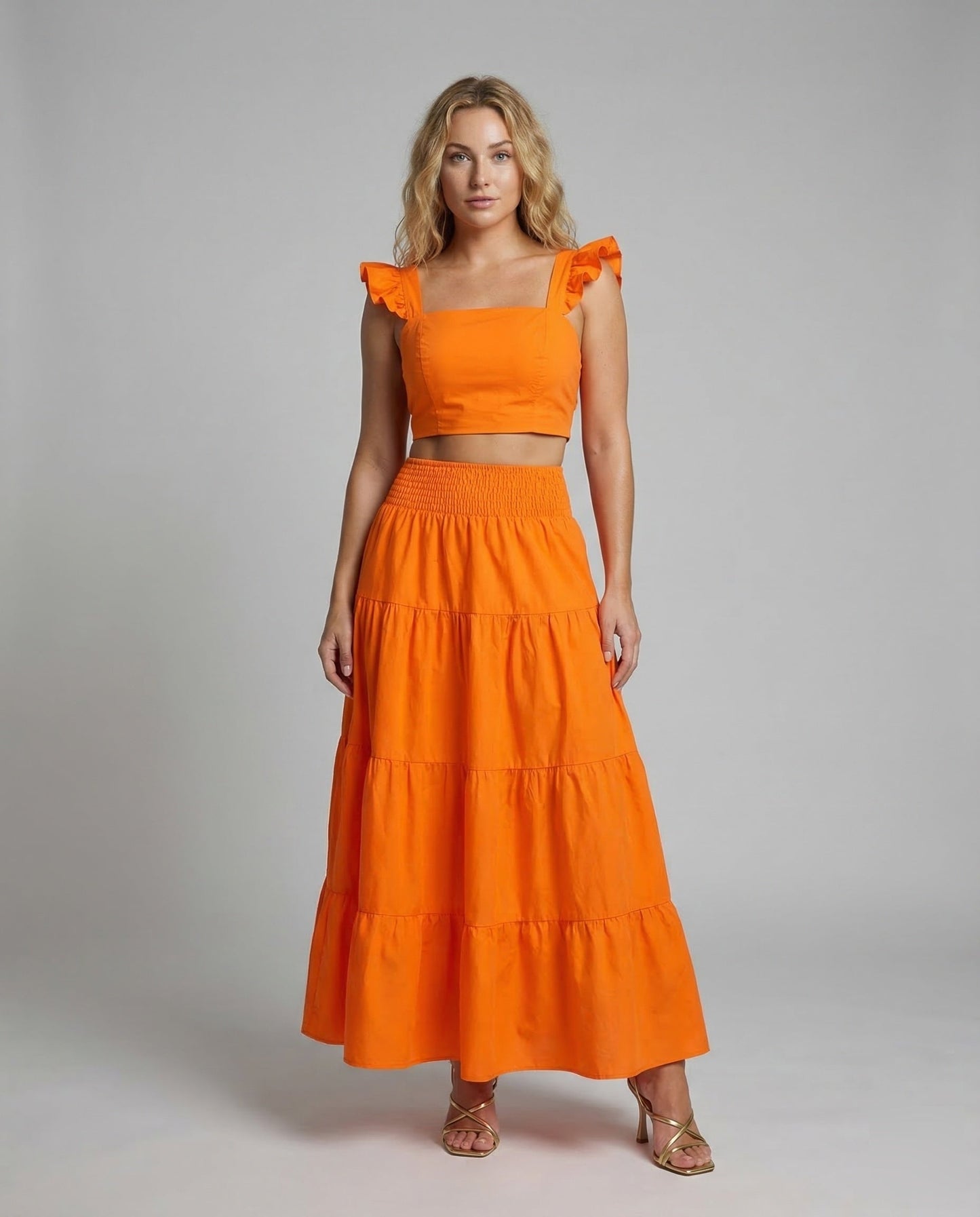 Damen Sommer Set Crop Maxirock - Eveloria