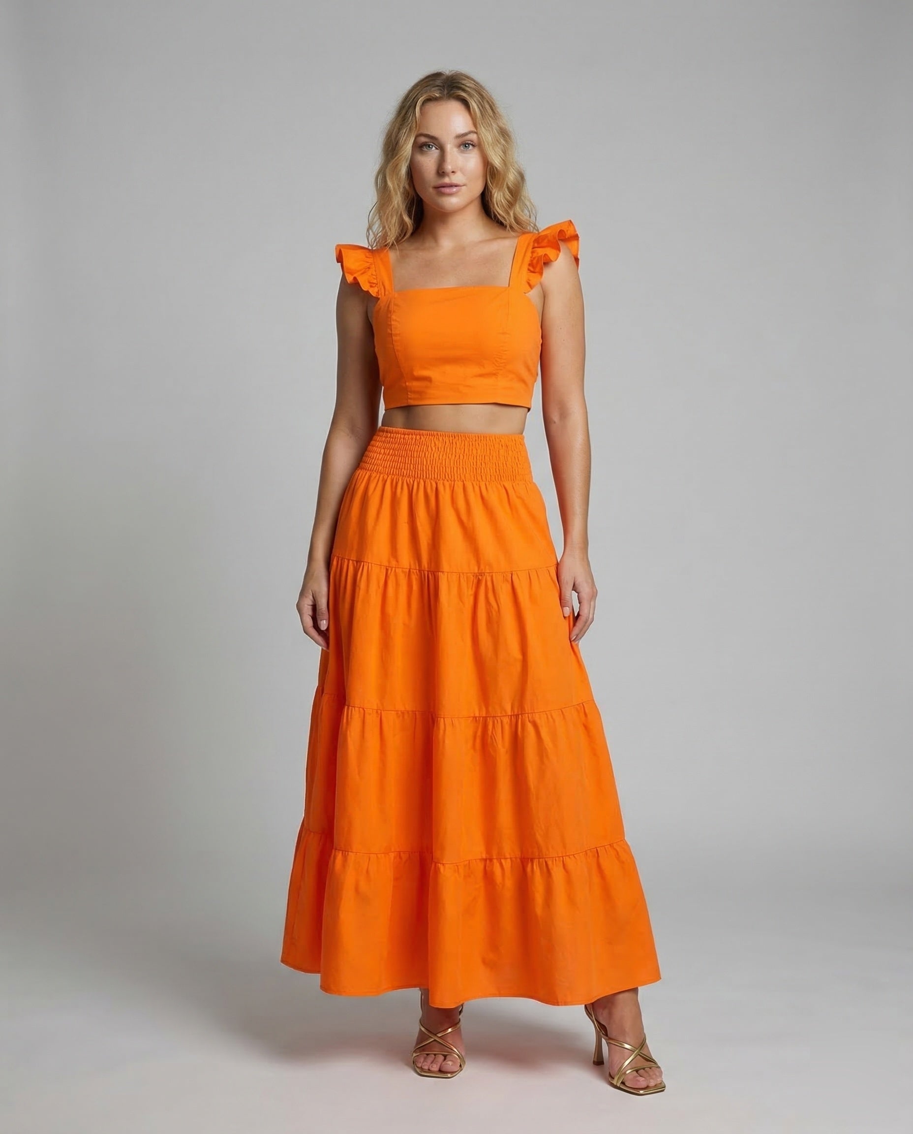 Damen Sommer Set Crop Maxirock - Eveloria