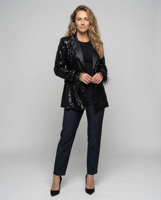 Damen Doppelreihen Blazer mit Pailletten - Eveloria