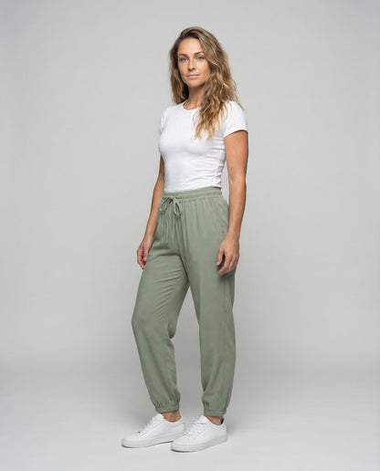 Damen Jogger Viskose Tunnelzug Schwarz - Eveloria