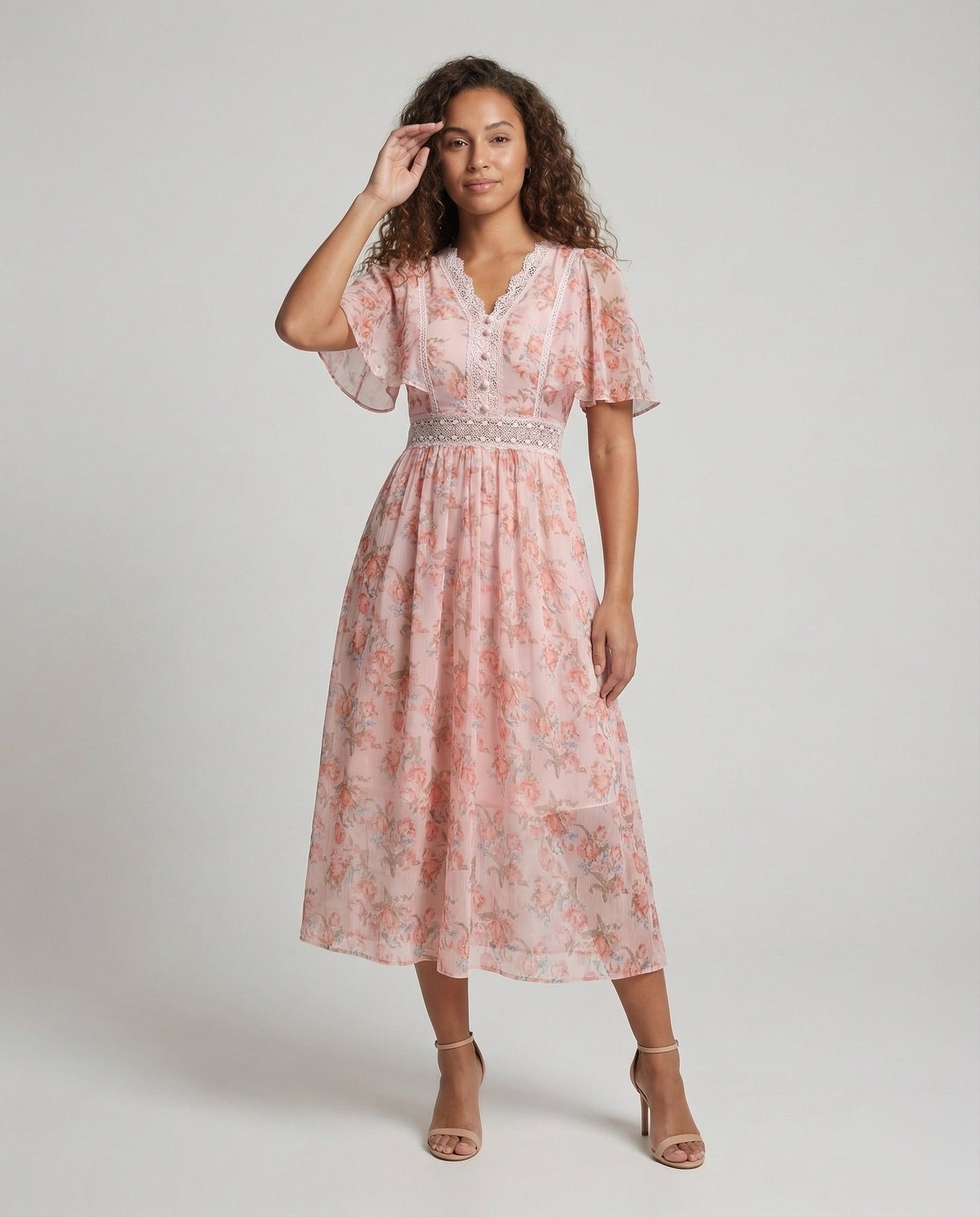 Damen Chiffon-Kleid V-Ausschnitt - Eveloria