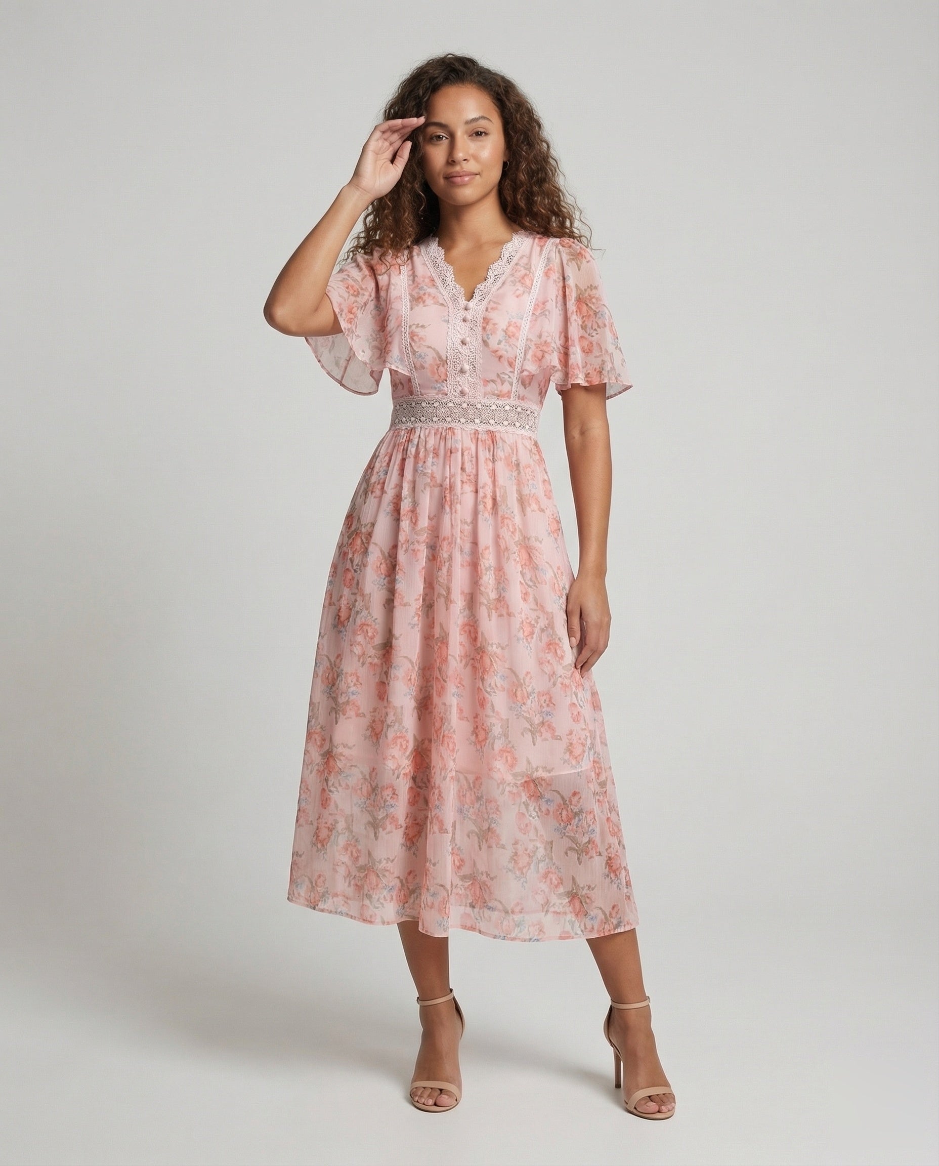 Damen Chiffon-Kleid V-Ausschnitt - Eveloria