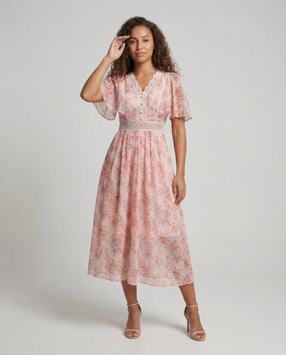 Damen Chiffon-Kleid V-Ausschnitt - Eveloria