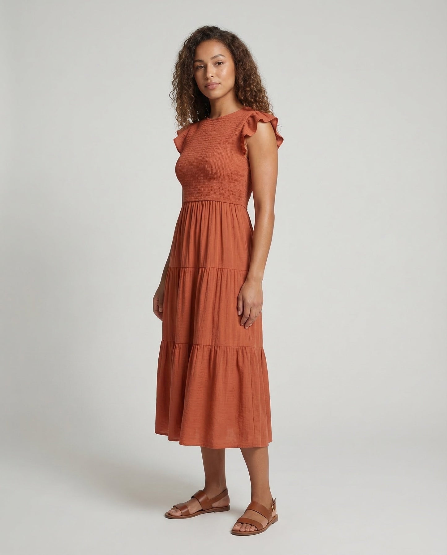 Damen Stufenkleid mit Volantärmeln - Eveloria
