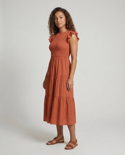 Damen Stufenkleid mit Volantärmeln - Eveloria