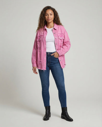 Damen Oversize Jeansjacke mit Fransen - Eveloria