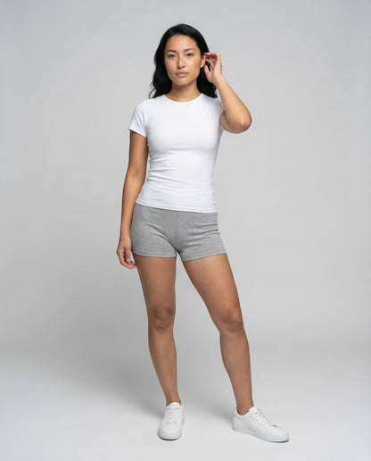 Damen Rippstrick Shorts Elastikbund Schwarz - Eveloria