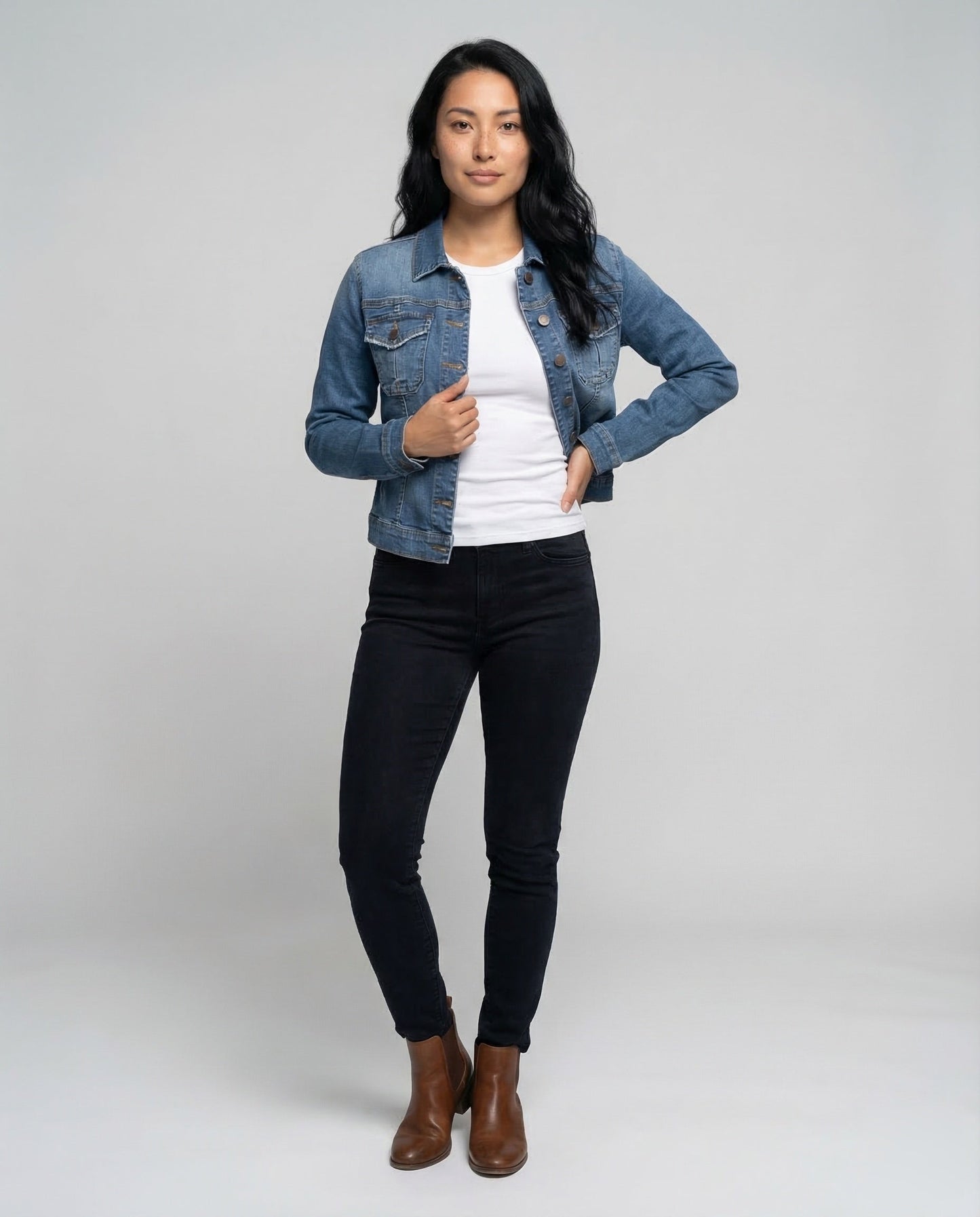 Damen Jeansjacke Tailliert Blau - Eveloria