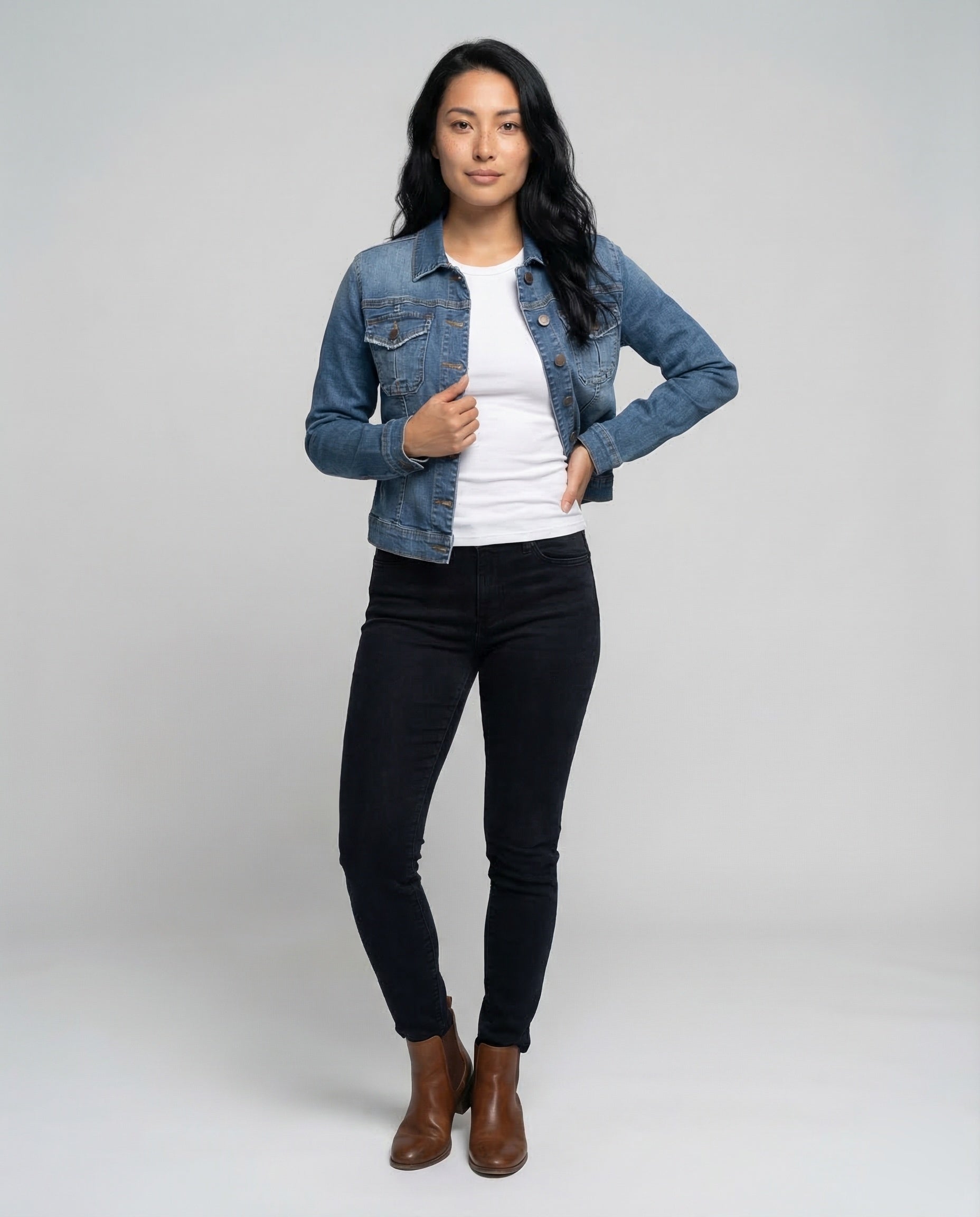 Damen Jeansjacke Tailliert Blau - Eveloria