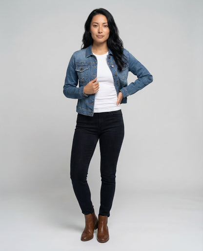 Damen Jeansjacke Tailliert Blau - Eveloria