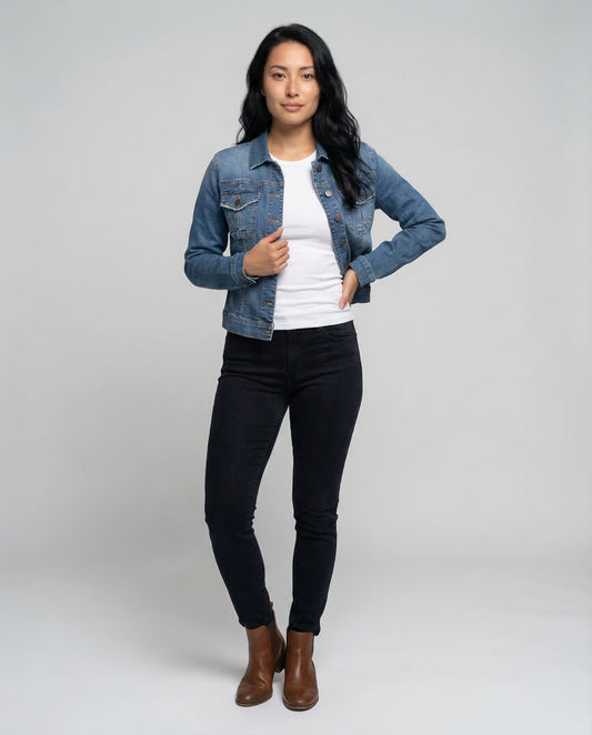 Damen Jeansjacke Tailliert Blau - Eveloria