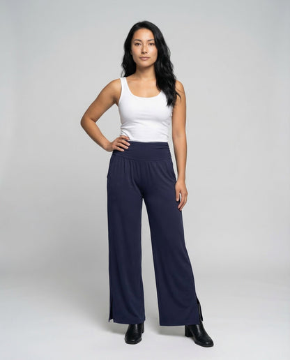 Damen Yogahose Weite Bein Schlitz Schwarz - Eveloria