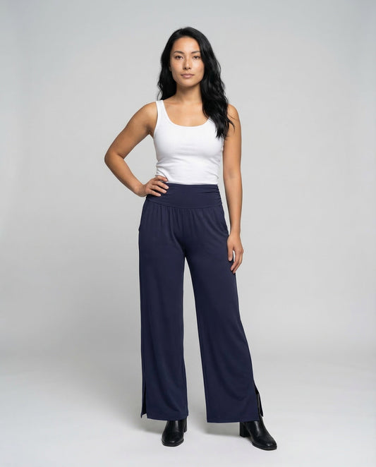 Damen Yogahose Weite Bein Schlitz Schwarz - Eveloria