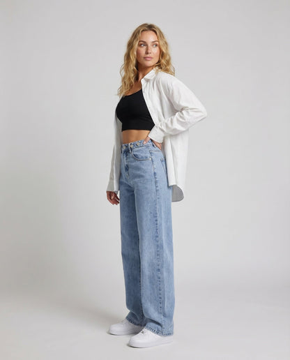Damen Baggy Jeans Weite Bein - Eveloria