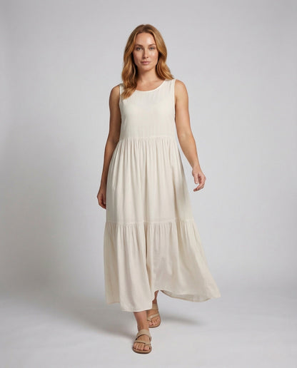 Damen Maxikleid mit Stufenrock und Print - Eveloria