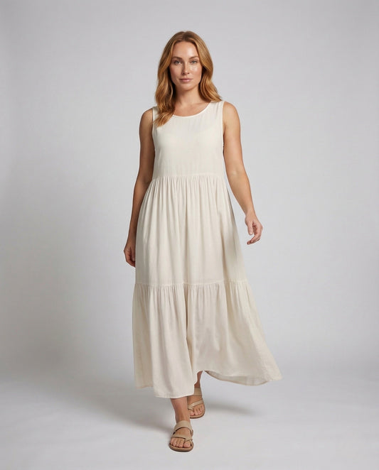 Damen Maxikleid mit Stufenrock und Print - Eveloria