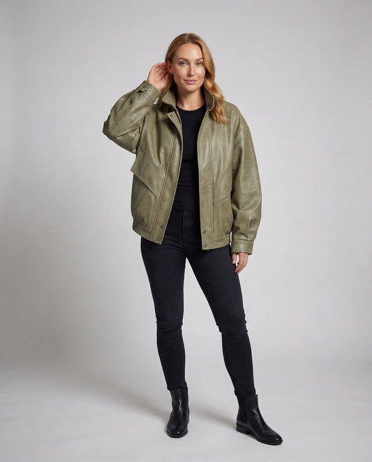 Damen Lederbomberjacke Weit - Eveloria