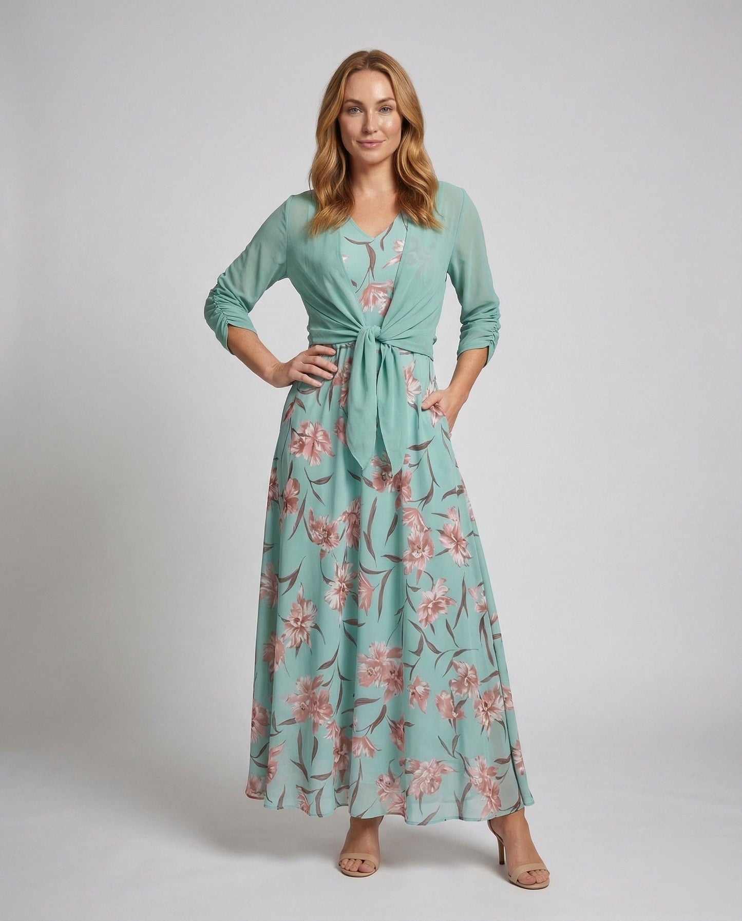 Damen Maxikleid Chiffon Blumenmuster - Eveloria